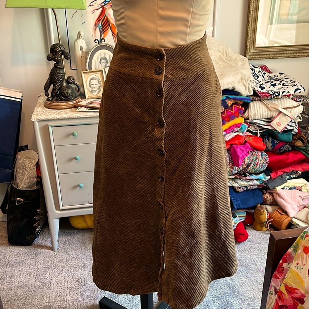 Brown Corduroy Midi Skirt